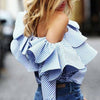OL Long Sleeve Women's Blouse Shirts One Shoulder Ruffle Striped Plaid Summer Shirts Loose Casual Tops