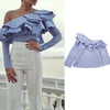 OL Long Sleeve Women's Blouse Shirts One Shoulder Ruffle Striped Plaid Summer Shirts Loose Casual Tops