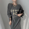 ONALIPPA Women Casual Dress Autumn All-Match Round Neck Hollow Open Back Letter Printing Loose Long-Sleeved Hoodies Vestidos