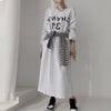 ONALIPPA Women Casual Dress Autumn All-Match Round Neck Hollow Open Back Letter Printing Loose Long-Sleeved Hoodies Vestidos