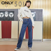 ONLY 2022 winter high-waisted straight loose loose thin asymmetrical denim leg pants women | 120332052