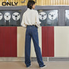 ONLY 2022 winter high-waisted straight loose loose thin asymmetrical denim leg pants women | 120332052