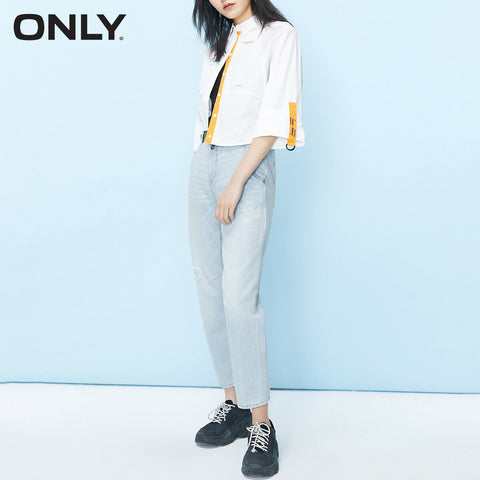 ONLY spring low-rise loose-fitting straight hole light-colored nine-point jeans women  | 120149626