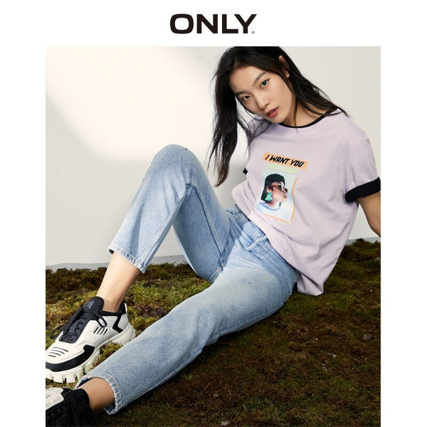 ONLY summer style high waist slimming loose straight nine-point jeans women | 120149737