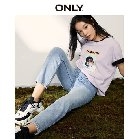 ONLY summer style high waist slimming loose straight nine-point jeans women | 120149737