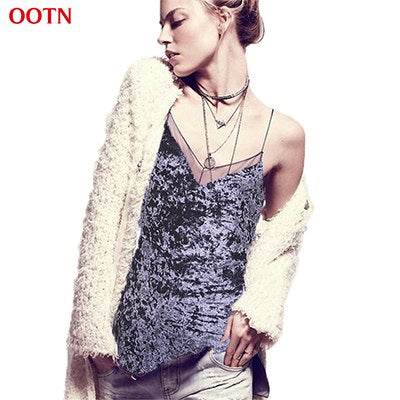 Sexy Velvet Halter Tops Women Sleeveless Violet Burgundy Red V-neck Summer Tank Top Camisole Mesh Fitness Camis Cotton