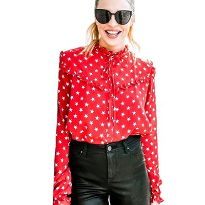 Stars Print Blouse Women Frill Shirts Female Tunic Tops Long Sleeve Blouse Ruffle Chemise Autumn Winter 2022 Office Fashion