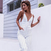 Striped Strap Jumpsuits Women Sleeveless Rompers Female Backless Playsuits Overalls White Casual 2022 Summer Beach V Neck