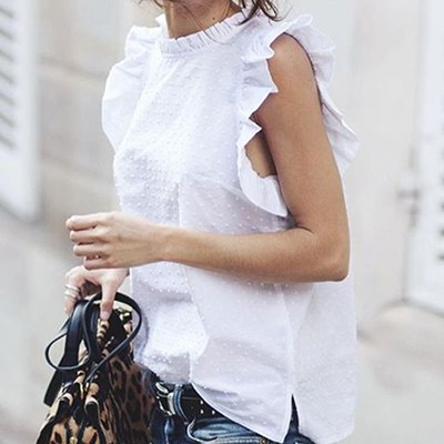 Women Dot Tops White Ruffled Camisole Female Summer Vest Split Tank Top Women Cotton Sleeveless Camis Party Thin Festival