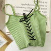 OUMEA Women Knitted Rib Cami Top Lace-Up Front  Solid Drawstring Eyelet Sleeveless Camis Spaghetti Rib Crop Top Sexy Feminino