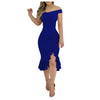 Off Sholuder Sexy Ruffles Mid Dress  Women Evening Party Dress Bodycon Dress Femme Casual Short Sleeve Dresses Vestidos