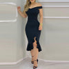 Off Sholuder Sexy Ruffles Mid Dress  Women Evening Party Dress Bodycon Dress Femme Casual Short Sleeve Dresses Vestidos