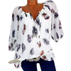 Off Shoulder Feather Printed Chiffon Blouse Women Tops Vintage Sexy V-Neck Summer Shirts Female Ladies Blusas Plus Size M-4XL