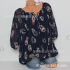 Off Shoulder Feather Printed Chiffon Blouse Women Tops Vintage Sexy V-Neck Summer Shirts Female Ladies Blusas Plus Size M-4XL