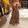 Off Shoulder Maxi Dress Women Sexy Deep V Leopard Dress Butterfly Wrap Sling Sleeveless Nightclub Party Long Dresses Sukienki