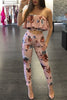 Off Shoulder Sexy Floral Print Jumpsuits Two Piece Backless Club Rompers Womens Jumpsuit Strapless Full Bodysuit Summer Overalls