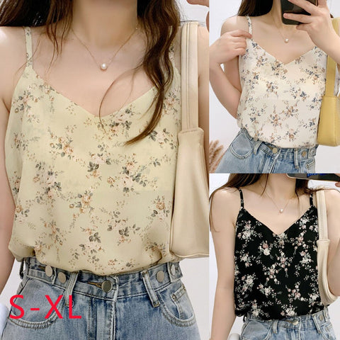 Off Shoulder Top Fashion Women V-Neck Casual Sleeveless Printed Camis Vest Loose Tanks Tops blusas De Mujer Y Camisas Top Femme