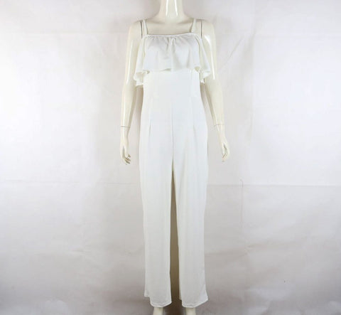 Off the shoulder wide leg jumpsuit Women solid ruffles maxi jumpsuits 2022 Summer high waist pants Overalls female long rompers