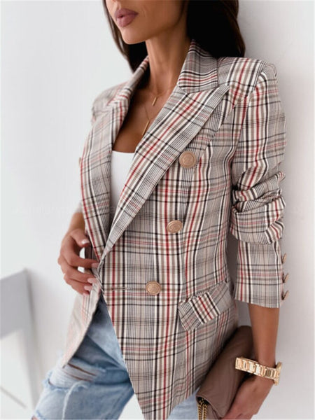 Office Women Plaid Print Jacket Slim Business Jacket Ladies Talever Autumn Blazer Jackets Office Work Suit