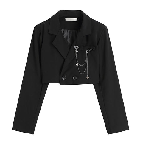 Office Ladies Casual White Blazer Women Spring Black Oversized Blazer Jacket Female Elegant Business Short Black Coat