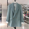 Office Ladies Double Breasted Blazer Elegant Vintage Long Sleeve Flap Pockets Women Coat Female Outerwear Apricot Tops