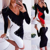 Office Ladies Dress Long Sleeve V-neck Bodycon Patchwork Buttons Elegant Short Dresses 2022 Spring Autumn Women Slim Mini Dress
