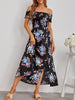Office Ladies Elegant Floral Print Slit Midi Dress 2023 Summer Slash Collar Off Shoulder Party Dresses Women Chic Dress