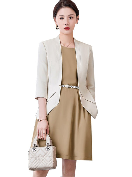 Office Ladies Formal Blazer and Skirt Suit Elegant Women Black Beige White Two Piece Set For Spring Summer Work Wear