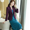 Office Ladies Formal Business Work Wear Jacket and Skirt Suit Blazer Elegant Women Purple Black Pink Red Two Piece Set