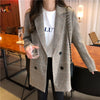Office Ladies Notched Collar Plaid Women Blazer Double Breasted Autumn Jacket 2023 Casual Pockets Female Suits Coat