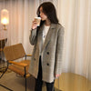 Office Ladies Notched Collar Plaid Women Blazer Double Breasted Autumn Jacket 2022 Casual Pockets Female Suits Coat