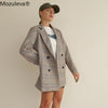 Office Ladies Notched Collar Plaid Women Blazer Double Breasted Autumn Jacket 2022 Casual Pockets Female Suits Coat