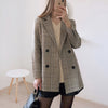 Office Ladies Notched Collar Plaid Women Blazer Double Breasted Autumn Jacket 2022 Casual Pockets Female Suits Coat Woman Jacket
