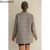 Office Ladies Notched Collar Plaid Women Blazer Double Breasted Autumn Jacket 2022 Casual Pockets Female Suits Coat