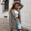 Office Ladies Notched Collar Plaid Women Blazer Double Breasted Autumn Jacket 2022 Casual Pockets Female Suits Coat