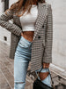 Office Ladies Notched Collar Plaid Women Blazer Double Breasted Autumn Jacket 2022 Casual Pockets Female Suits Coat