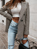 Office Ladies Notched Collar Plaid Women Blazer Double Breasted Autumn Jacket 2023 Casual Pockets Female Suits Coat