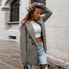 Office Ladies Notched Collar Plaid Women Blazer Double Breasted Autumn Jacket 2023 Casual Pockets Female Suits Coat