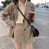 Office Ladies Notched Collar Plaid Women Blazer Single Breasted 2022 Autumn Korea Jacket Casual Suit Female Suit Coat Suit Skirt