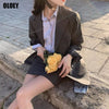 Office Ladies Notched Collar Plaid Women Blazer Single Breasted 2022 Autumn Korea Jacket Casual Suit Female Suit Coat Suit Skirt