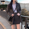 Office Ladies Notched Collar Plaid Women Blazer Single Breasted 2022 Autumn Korea Jacket Casual Suit Female Suit Coat Suit Skirt