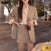 Office Ladies Notched Collar Plaid Women Blazer Single Breasted 2022 Autumn Korea Jacket Casual Suit Female Suit Coat Suit Skirt