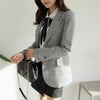 Office Ladies Notched Collar Plaid Women Blazer Two Button Simple Autumn Jacket 2022 Casual Pockets Female Small Suits Coat