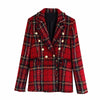 Office Ladies Red Plaid Blazer And Mini Skirt Suit Vintage Tweed Suits Jackets Houndstooth Coats Female Autumn Winter Girls Chic