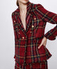 Office Ladies Red Plaid Blazer And Mini Skirt Suit Vintage Tweed Suits Jackets Houndstooth Coats Female Autumn Winter Girls Chic