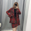 Office Ladies Red Plaid Blazer And Mini Skirt Suit Vintage Tweed Suits Jackets Houndstooth Coats Female Autumn Winter Girls Chic