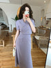 Office Ladies Skirt Suit Set Purple Summer Outfit 2 Piece Sets Elegant Double Breasted Short Blazer Jacket High Waist Long Skirt