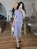 Office Ladies Skirt Suit Set Purple Summer Outfit 2 Piece Sets Elegant Double Breasted Short Blazer Jacket High Waist Long Skirt