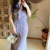 Office Ladies Skirt Suit Set Purple Summer Outfit 2 Piece Sets Elegant Double Breasted Short Blazer Jacket High Waist Long Skirt
