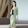 Office Ladies Slim Crop Blazer Outfits Business Two Piece Sets Short Coats and High Waist Mermaid Skirt Elegant 2023 Suits